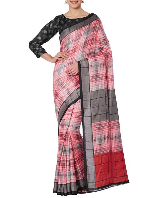 checkered printed saree with blouse - 15860796 - Very Small Image - 1
