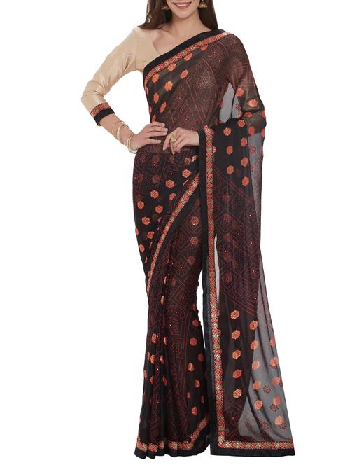 floral printed saree with blouse - 15860802 - Very Small Image - 1