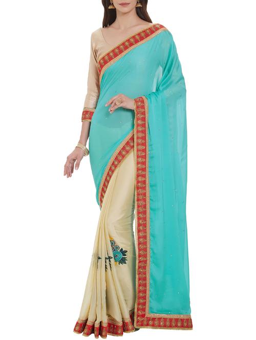 floral embroidered saree with blouse - 15860805 - Very Small Image - 1