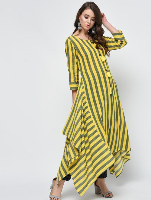 striped asymmetric kurta with tassels - 15860854 - Very Small Image - 1