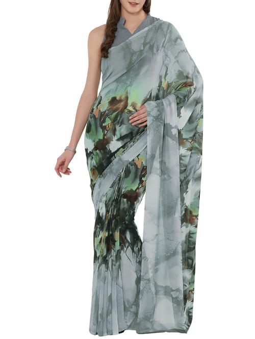floral printed saree with blouse - 15860903 - Very Small Image - 1