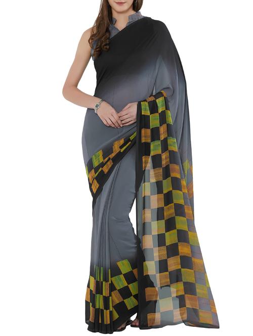 checkered printed saree with blouse - 15860905 - Very Small Image - 1