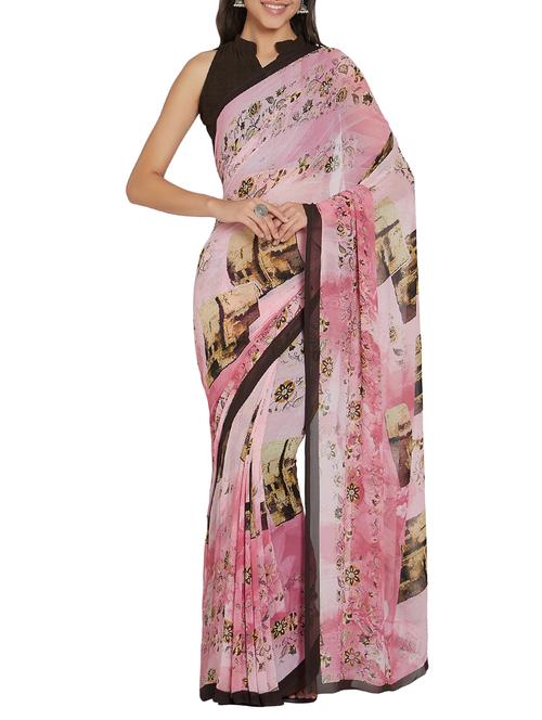 floral printed saree with blouse - 15860908 - Very Small Image - 1