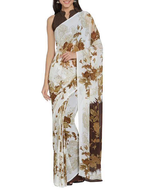 floral printed saree with blouse - 15860909 - Very Small Image - 1
