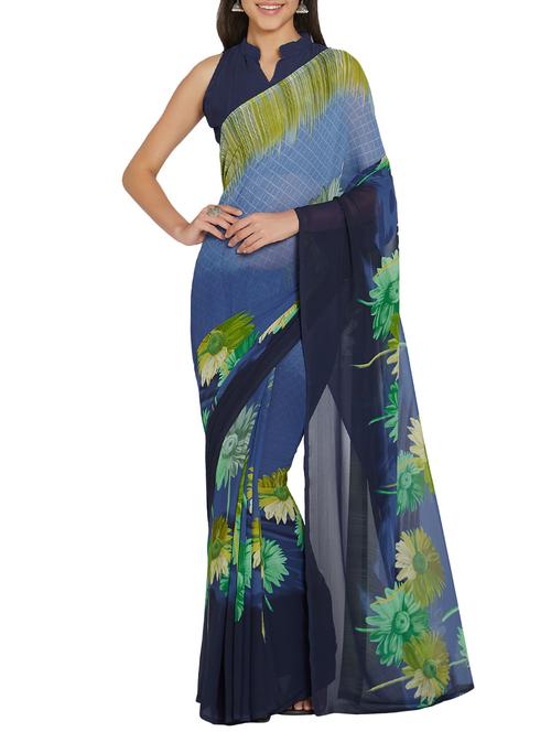 floral printed saree with blouse - 15860910 - Very Small Image - 1