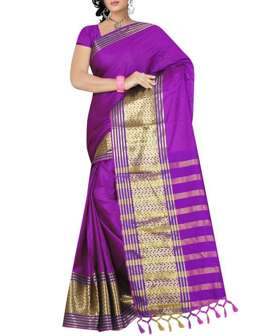 striped zari border banarasi saree with blouse - 15860913 - Very Small Image - 1