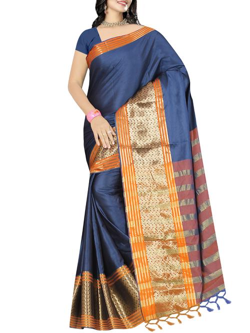 striped zari border banarasi saree with blouse - 15860919 - Very Small Image - 1