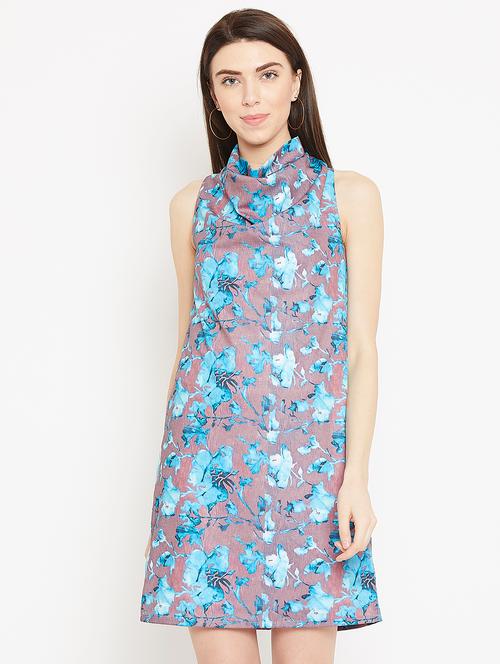 cowl neck floral a-line dress - 15860936 - Very Small Image - 1