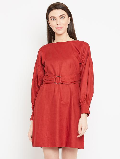 drop shoulder belted dress - 15860945 - Very Small Image - 1