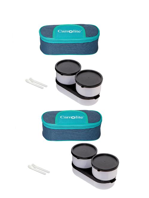 set of 2 solace blue + green plastic black dabbi lunchbox - 15861730 - Very Small Image - 1