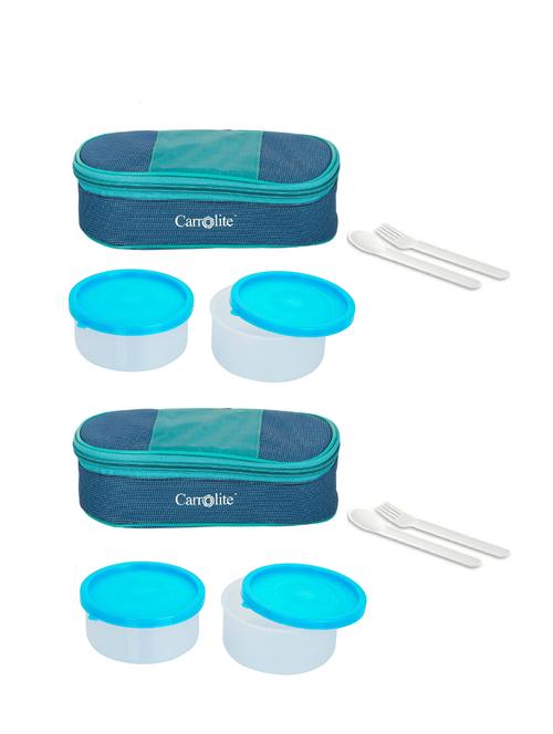 combo royale blue + green plastic syan dabbi lunchbox - 15861737 - Very Small Image - 1