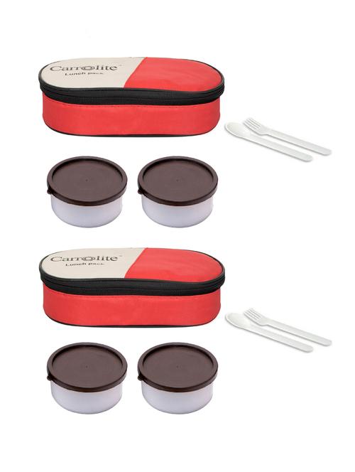 combo 2 in 1 red plastic brown dabbi lunchbox - 15861741 - Very Small Image - 1