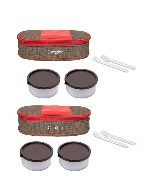 combo royale red + brown plastic brown dabbi lunchbox - 15861744 - Very Small Image - 1
