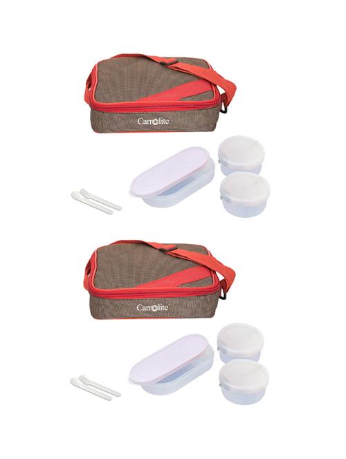 combo metro red brown plastic white dabbi lunchbox - 15861760 - Very Small Image - 1