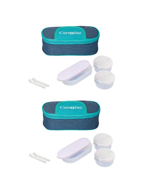 combo solace blue and green plastic white dabbi lunchbox - 15861764 - Very Small Image - 1