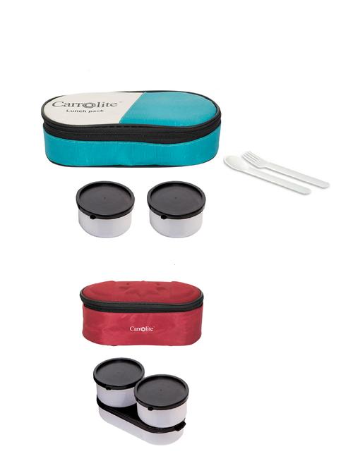 combo 2 in 1 green + browny maroon plastic black dabbi lunchbox - 15861773 - Very Small Image - 1