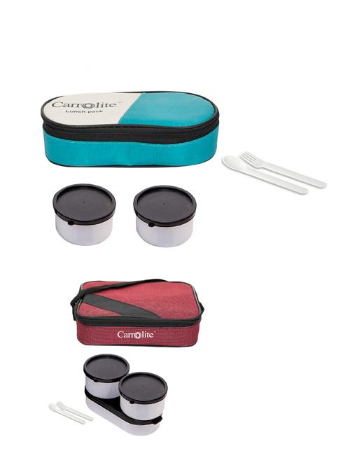 combo 2 in 1 green + metro maroon plastic black dabbi lunchbox - 15861775 - Very Small Image - 1