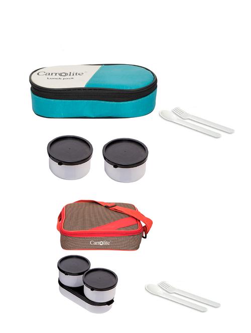 combo 2 in 1 green + metro red-brown plastic black dabbi lunchbox - 15861776 - Very Small Image - 1