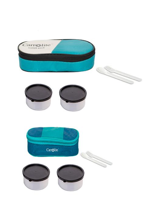 combo 2 in 1 green + royal blue-green plastic black dabbi lunchbox - 15861777 - Very Small Image - 1