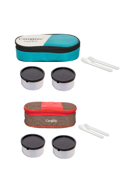 combo 2 in 1 green + royal red-brown plastic black dabbi lunchbox - 15861779 - Very Small Image - 1