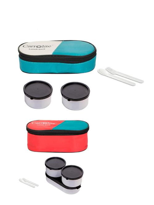 combo 2 in 1 green +3 in red plastic black dabbi lunchbox - 15861783 - Very Small Image - 1