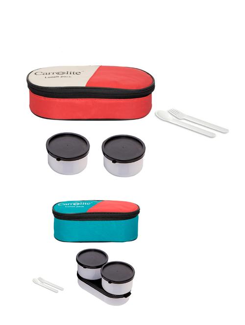 combo 2 in 1 red + 3 in 1 green plastic black dabbi lunchbox - 15861800 - Very Small Image - 1
