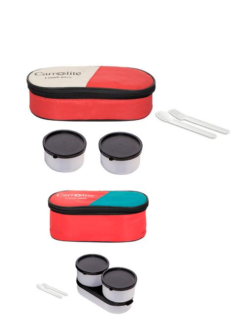combo 2 in 1 red + 3 in 1 red plastic black dabbi lunchbox - 15861801 - Very Small Image - 1