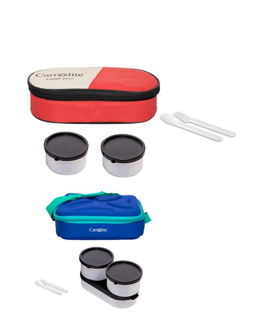 combo 2 in 1 red + andy blue plastic black dabbi lunchbox - 15861802 - Very Small Image - 1