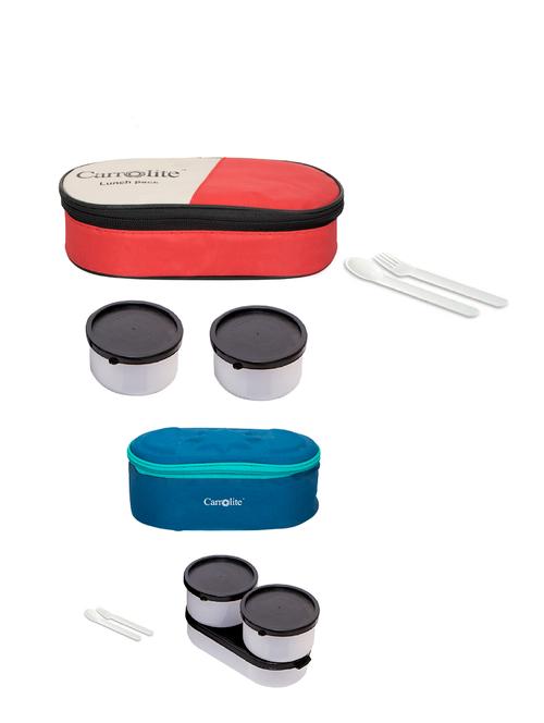 combo 2 in 1 red + browny blue plastic black dabbi lunchbox - 15861803 - Very Small Image - 1