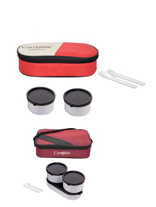 combo 2 in 1 red + metro maroon plastic black dabbi lunchbox - 15861804 - Very Small Image - 1
