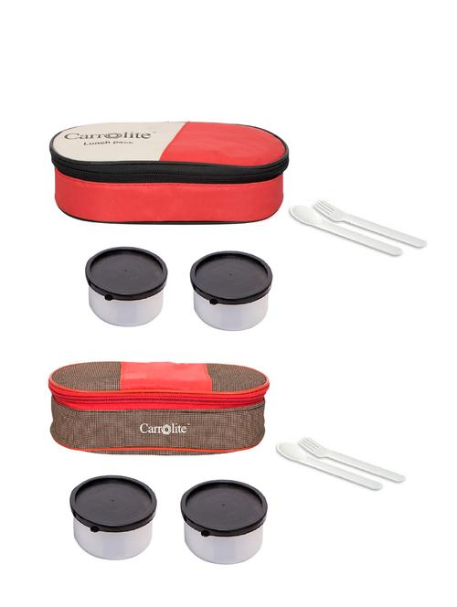 combo 2 in 1 red + royal red -brown plastic black dabbi lunchbox - 15861807 - Very Small Image - 1