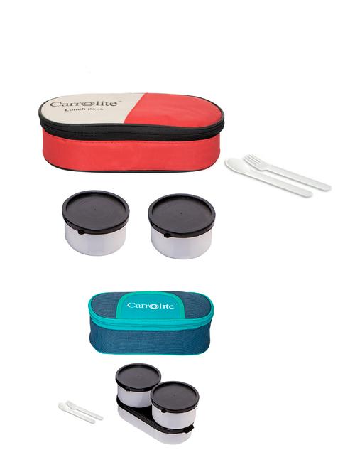 combo 2 in 1 red + solace blue-green plastic black dabbi lunchbox - 15861808 - Very Small Image - 1