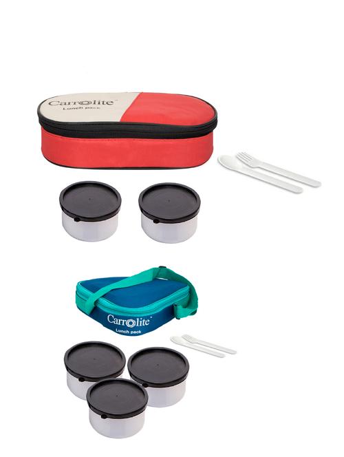 combo 2 in 1 red + triangle blue plastic black dabbi lunchbox - 15861810 - Very Small Image - 1
