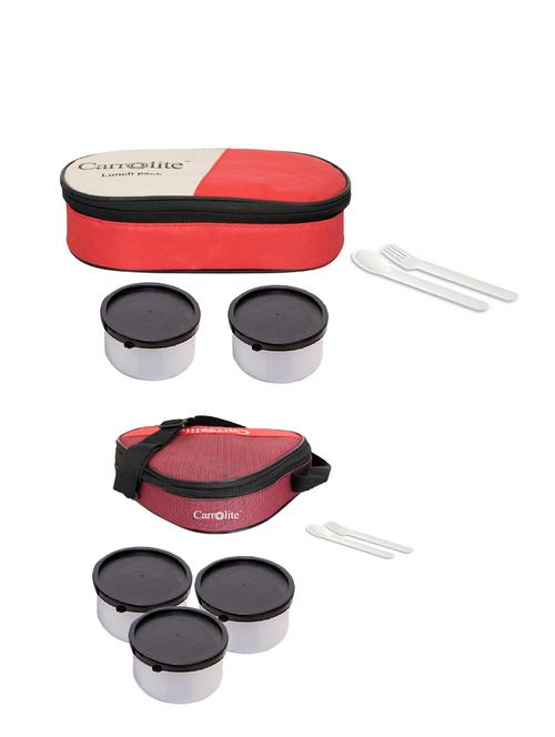 combo 2 in 1 red + triangle maroon plastic black dabbi lunchbox - 15861811 - Very Small Image - 1