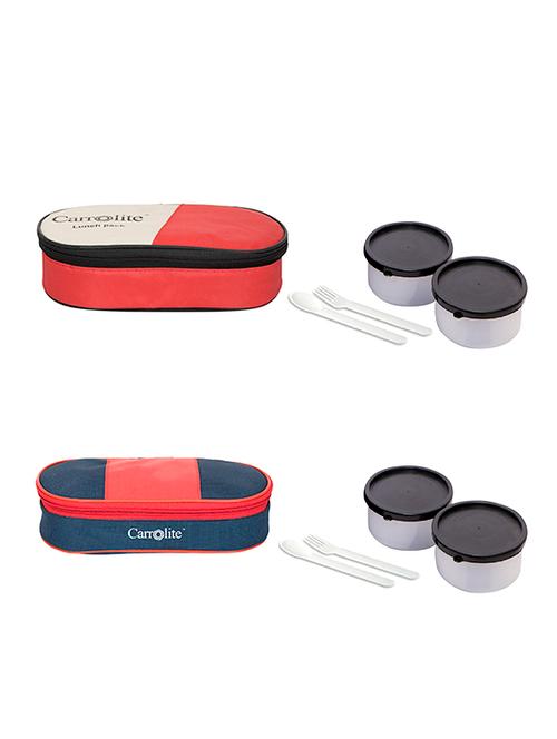 combo 2 in 1 red +royal red -blue plastic black dabbi lunchbox - 15861814 - Very Small Image - 1
