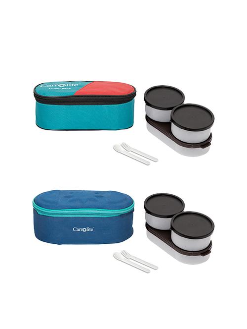 combo 3 in 1 green + browny blue black dabbi lunchbox plastic - 15861817 - Very Small Image - 1