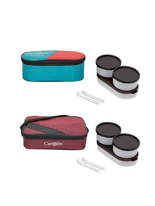 combo 3 in 1 green + metro maroon black dabbi lunchbox plastic - 15861818 - Very Small Image - 1