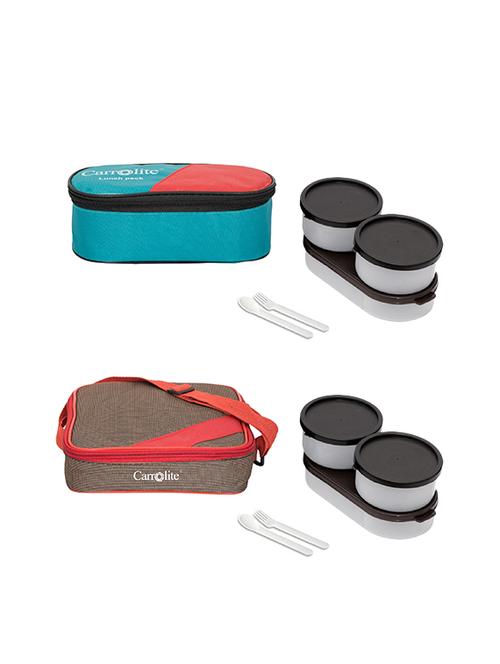 combo 3 in 1 green + metro red-brown black dabbi lunchbox plastic - 15861819 - Very Small Image - 1