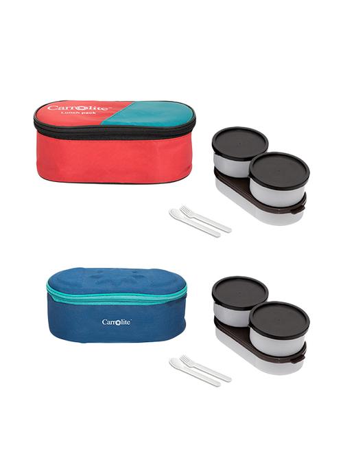 combo 3 in 1 red + browny blue black dabbi lunchbox plastic - 15861830 - Very Small Image - 1