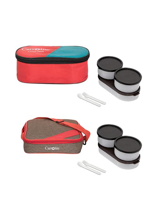 combo 3 in 1 red + metro red -brown black dabbi lunchbox plastic - 15861833 - Very Small Image - 1