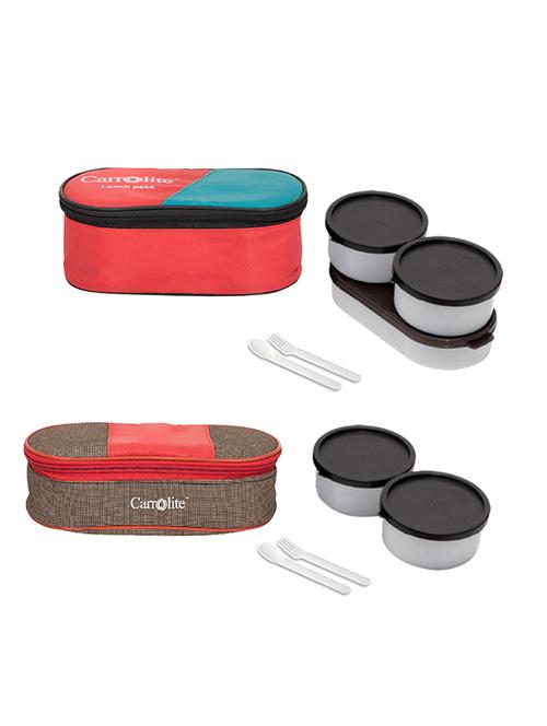 combo 3 in 1 red + royal red-brown black dabbi lunchbox plastic - 15861834 - Very Small Image - 1