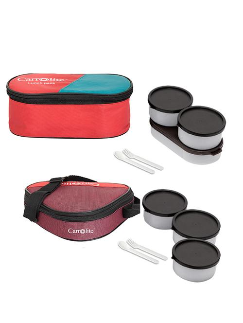 combo 3 in 1 red + triangle maroon black dabbi lunchbox plastic - 15861840 - Very Small Image - 1