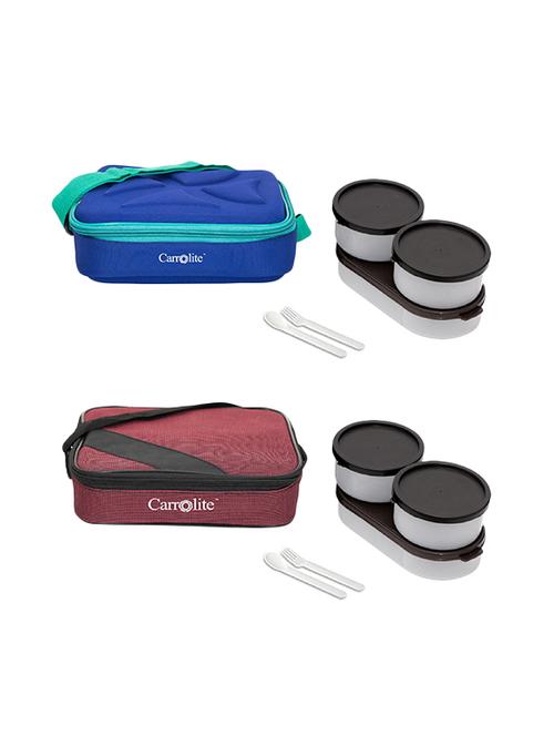 combo andy blue + metro maroon black colour lunchbox plastic - 15861845 - Very Small Image - 1