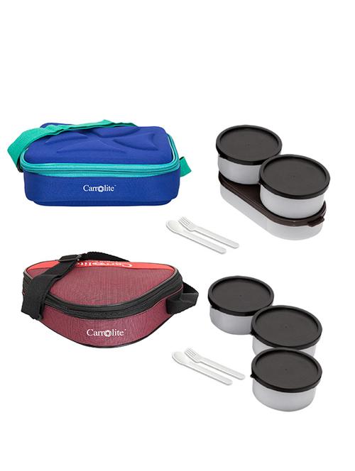 combo andy blue + triangle maroon black colour lunchbox plastic - 15861850 - Very Small Image - 1
