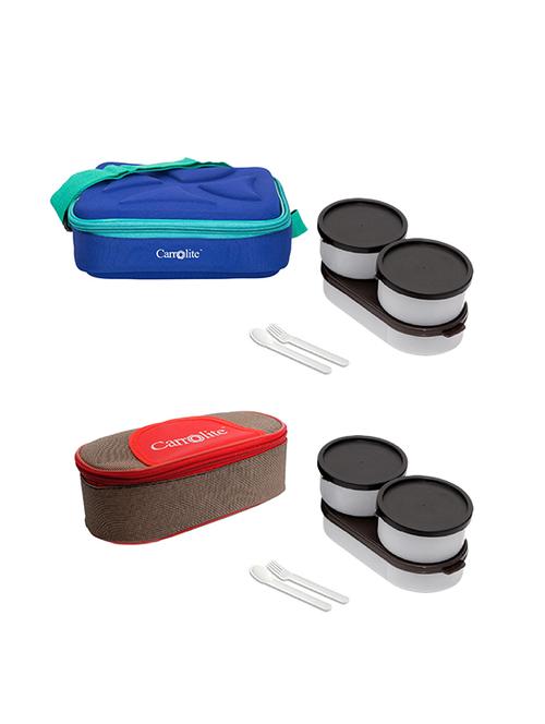 combo andy blue +solace red-brown black colour lunchbox plastic - 15861852 - Very Small Image - 1