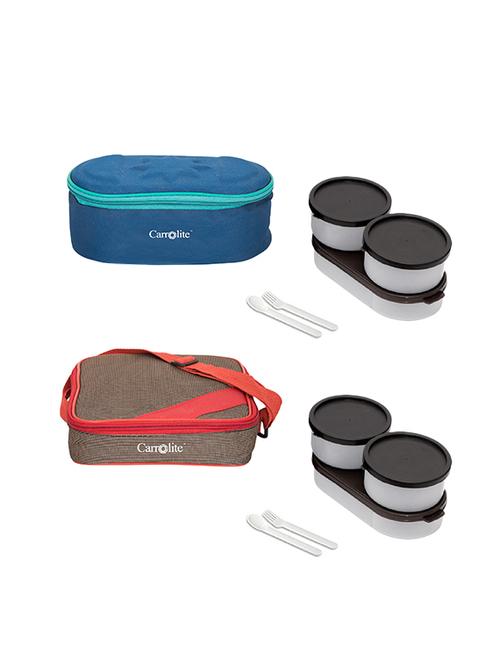 combo browny blue + metro red-brown black dabbi lunchbox plastic - 15861857 - Very Small Image - 1