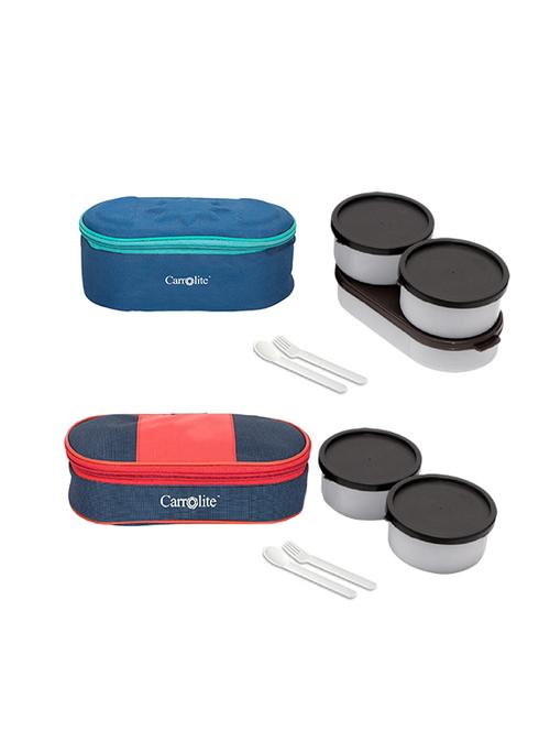 combo browny blue + royal red-blue black dabbi lunchbox plastic - 15861858 - Very Small Image - 1