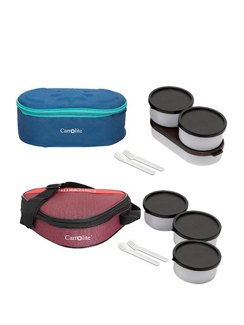 combo browny blue + triangle maroon black dabbi lunchbox plastic - 15861861 - Very Small Image - 1