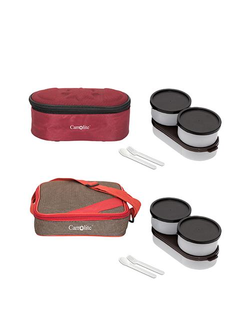combo browny maroon + metro red-brown black dabbi lunchbox plastic - 15861866 - Very Small Image - 1