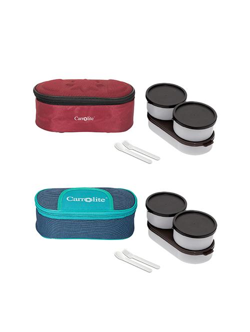 combo browny maroon + solace blue-green black dabbi lunchbox plastic - 15861867 - Very Small Image - 1